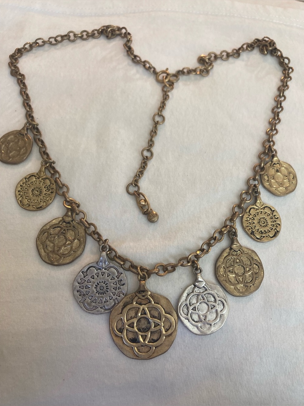CAbi Signed Vintage Necklace with 2 Tone Medallion Charms
